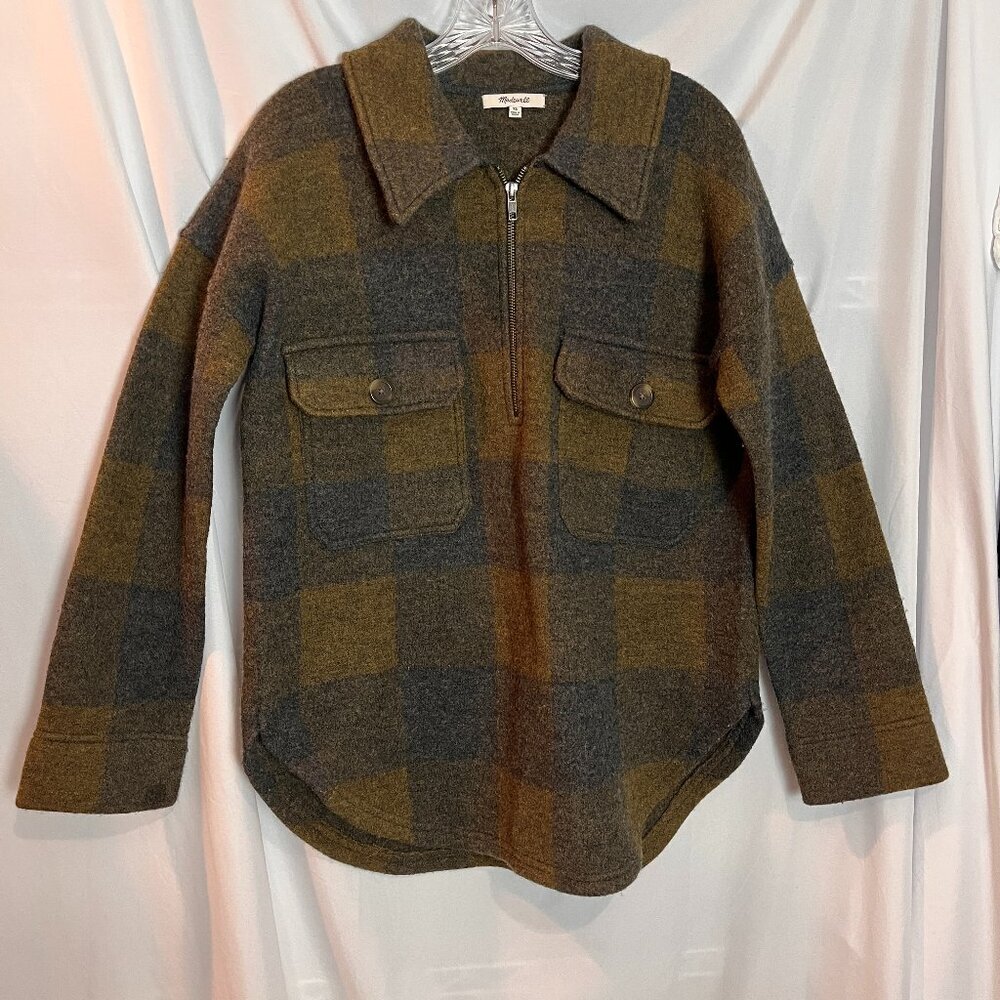 Women's Plaid Madewell 100% wool 1/2 zip "Shacket" Size XS